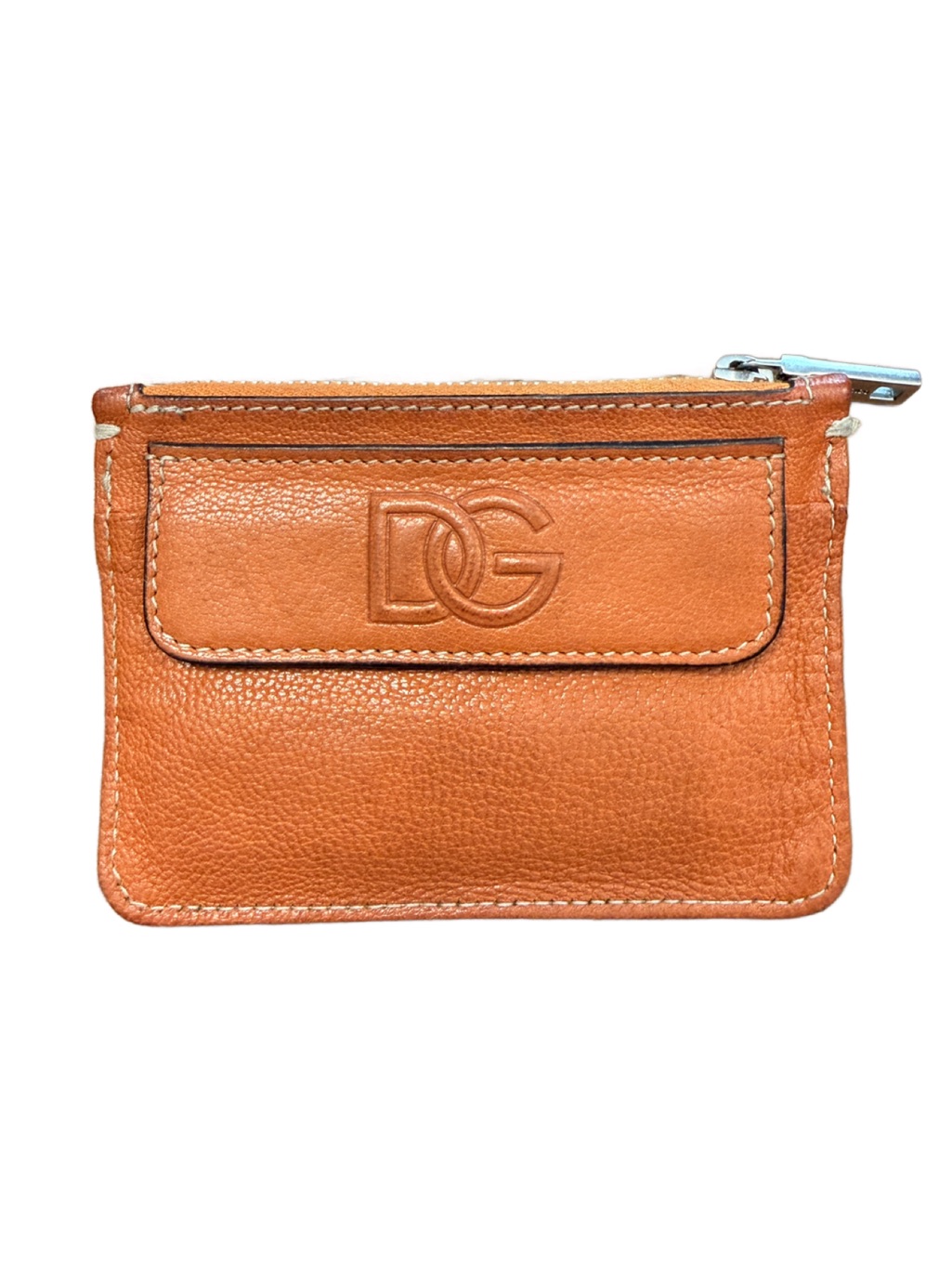 Dolce  Gabbana Dg Logo Embossed Leather Coin Card Holder Zip Wallet Pouch